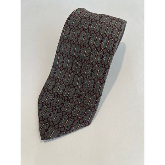 Vintage Celine Paris Men’s Silk Neck Tie Made in Spain Silver Red Gold SG - Picture 1 of 9